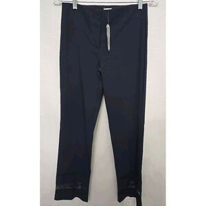 Cache Navy Blue Pants Flat Front Lace Window Trim‎ Sz 2 Straight Legs Slacks NWT